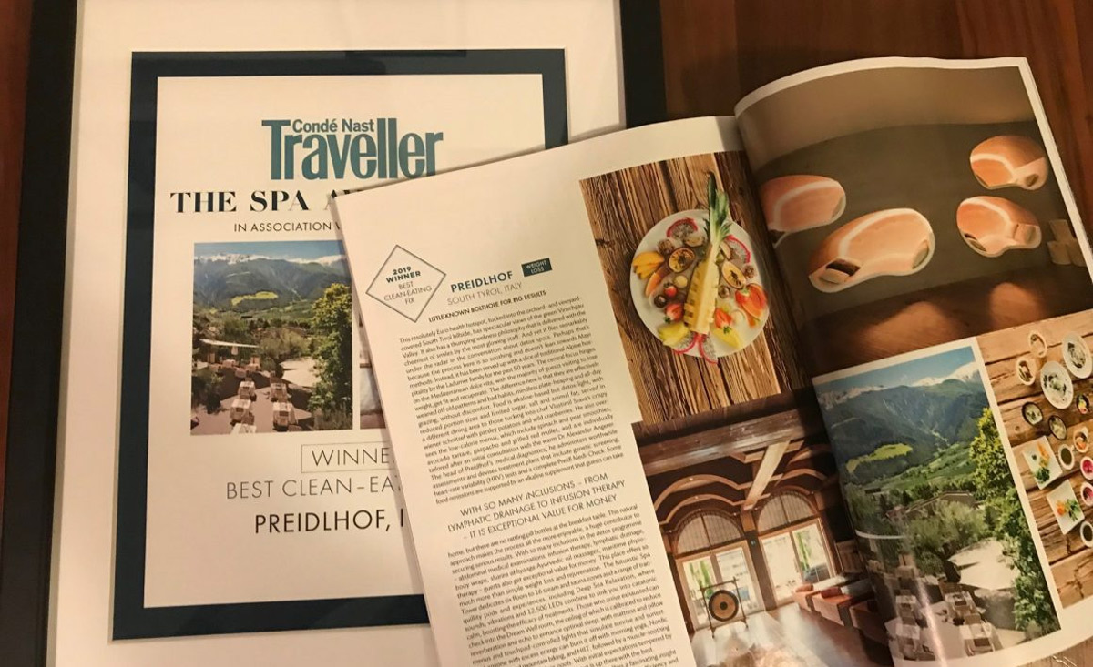 Das Hotel Preidlhof ist Gewinner des Condé Nast Traveller SPA Awards 2019